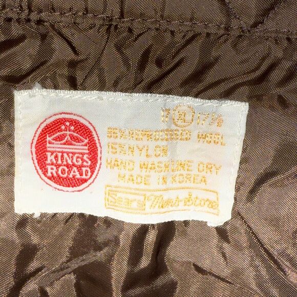 VTG 1960-70s Sears Kings Road Wool Plaid Flannel Shirt Brown & Blue Sz XL - Picture 4 of 9